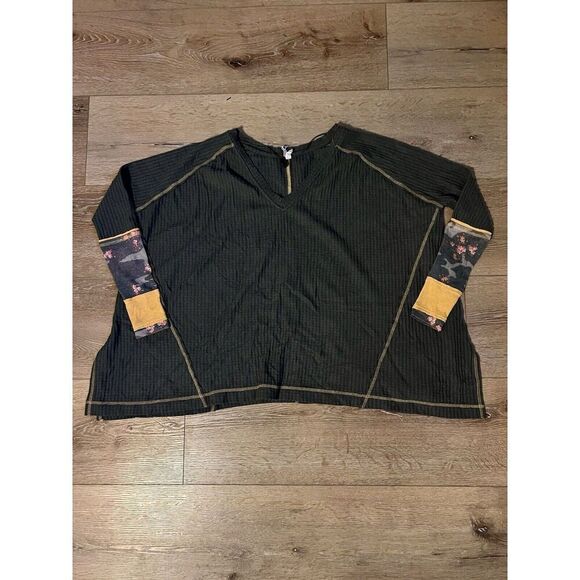 Free People Womens Green Waffled Thermall Pullover Sweatshirt Oversized Size XS - Picture 1 of 3